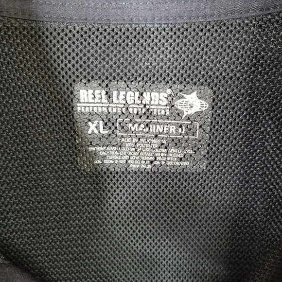 Reel‎ Legends Shirt Mens XL Black Button Down Mariner Polyester Fishing Vented